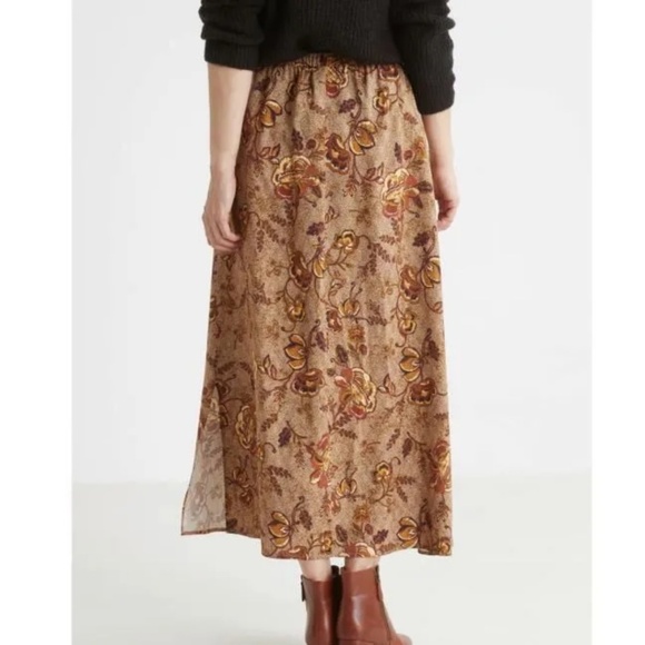 Vintage L.L. Bean Maxi Skirt Floral Print Tan Beige Ocre Lavender Cream Brown M - Picture 1 of 11